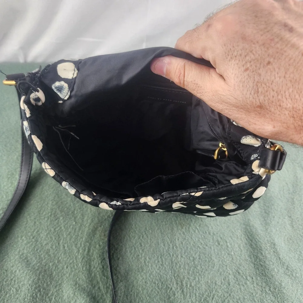 Marc By Marc Jacobs Natasha Nylon Quilted Crossbody Bag Purse Black White Dot